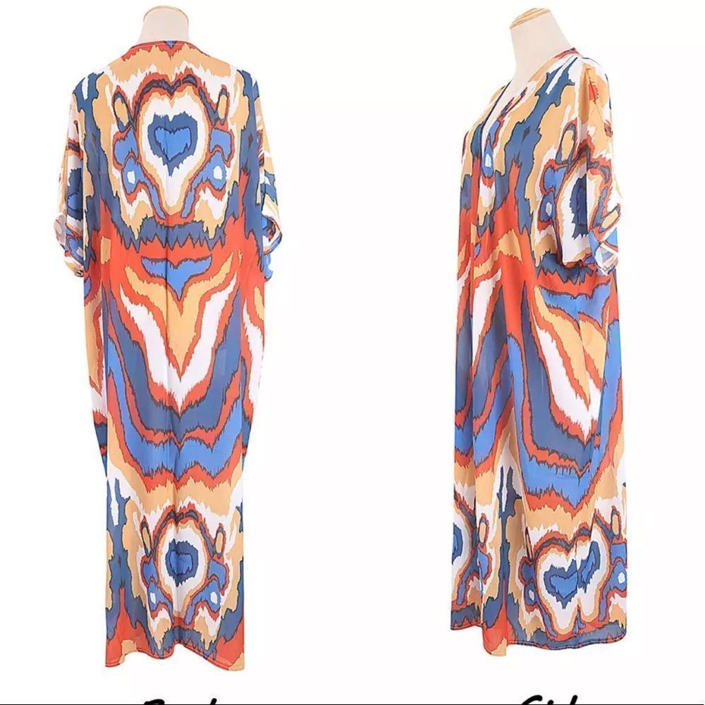 Multicolor Open Longline Three Quarter Sleeve Kimono Duster - Picture 12 of 15